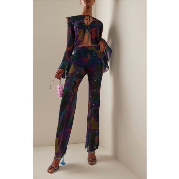 SIEDRES NWT Lulu Flared Chiffon Shirt and Guido Front Slit Chiffon Pants Set - Picture 1 of 16